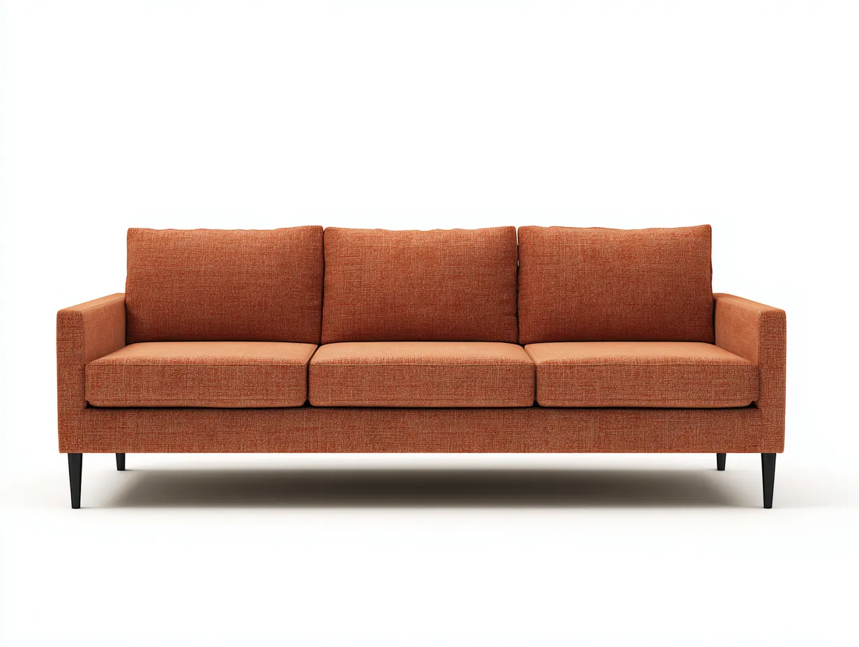 Dreisitzer 222x91x84 cm - Cognac - Samtsofa für das Wohnzimmer mit Knopfheftung und ausgestellten Holzbeinen