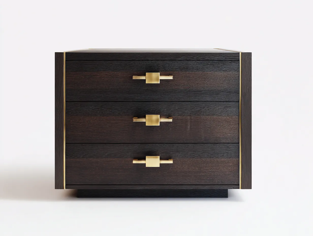 Kommode in Dunkelbraun - Holzoptik 82x43x80 cm - für das Schlafzimmer - mit 3 Schubladen und Metallfüßen