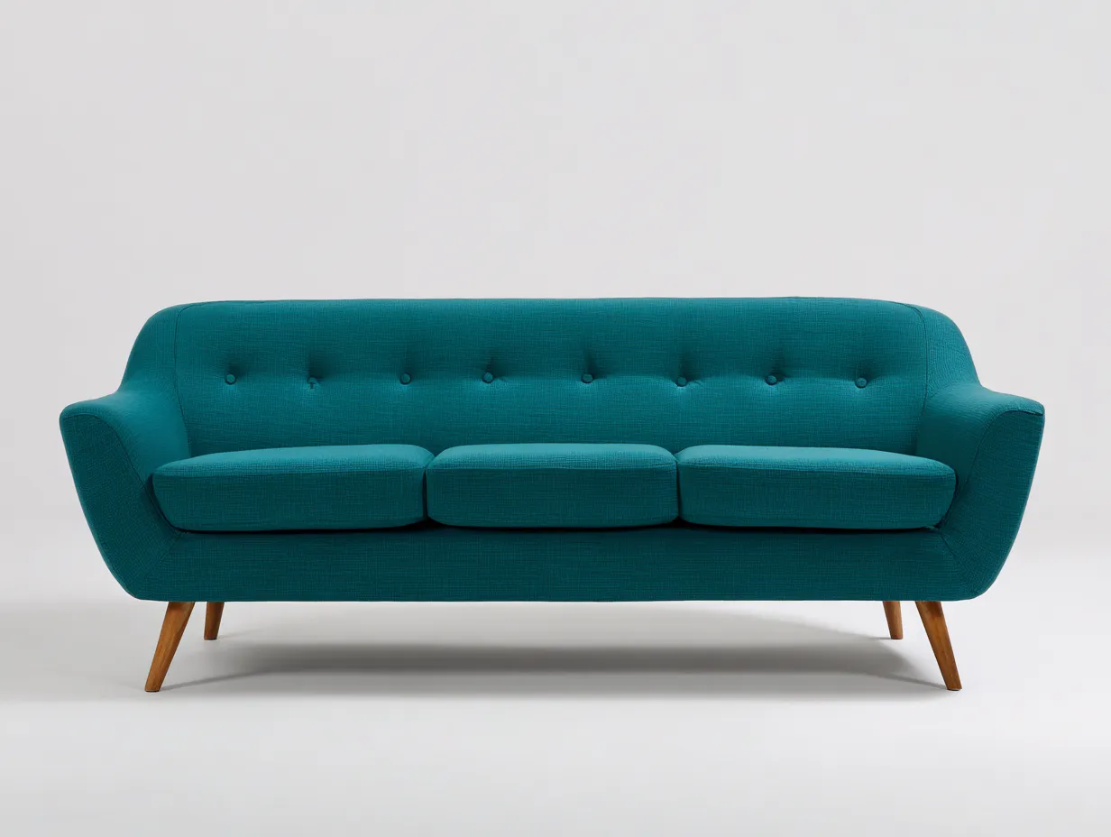 Dreisitzer 224x90x83 cm - Petrolblau - Stoffsofa für das Wohnzimmer mit Knopfheftung und schrägen Holzfüßen