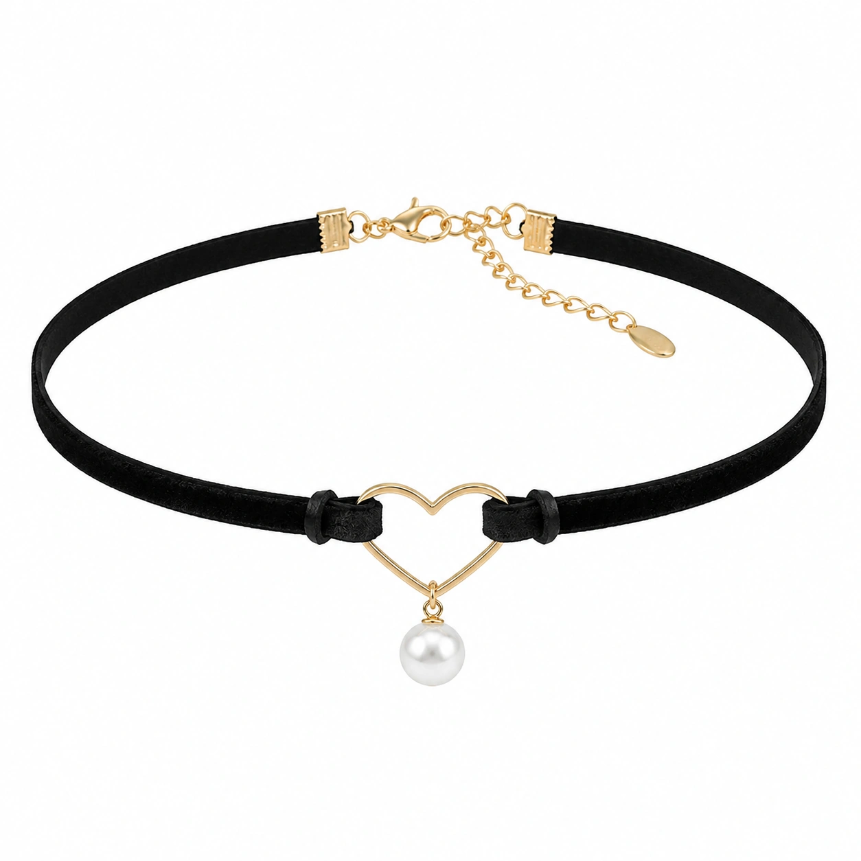 Aksamitny Choker z Motywem Serca i Perłą Czarny-ROOMAZVIX