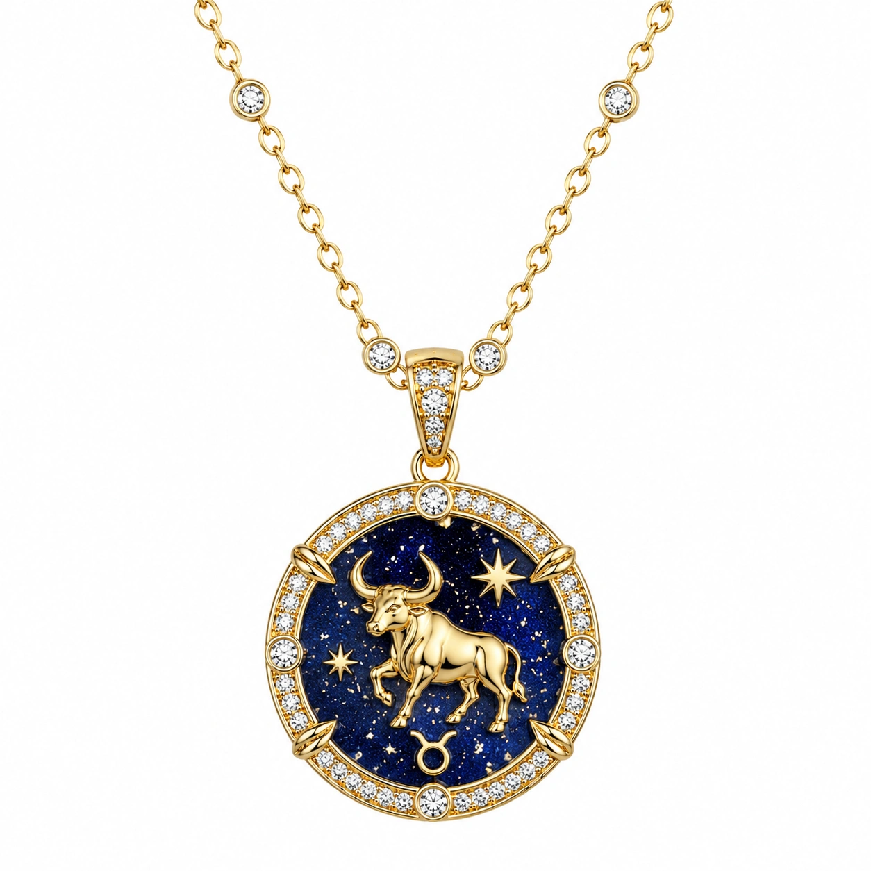 Naszyjnik Zodiakalny Byk w Złocie z Kryształami-ROOMAZVIX