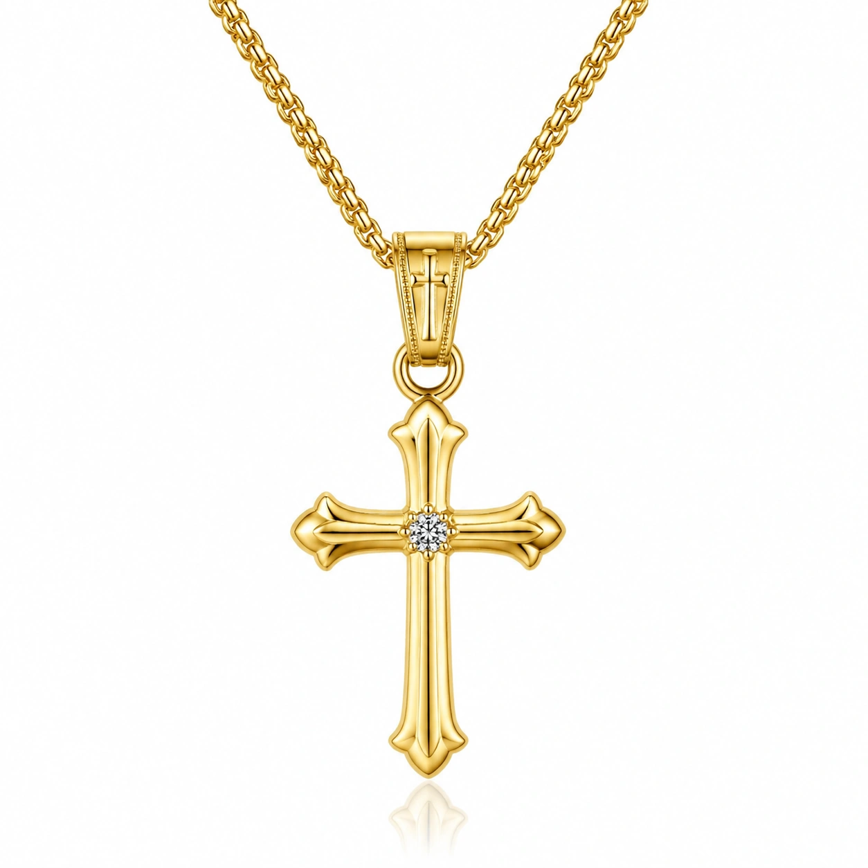 Złoty naszyjnik krzyż z diamentem 45 cm-ROOMAZVIX
