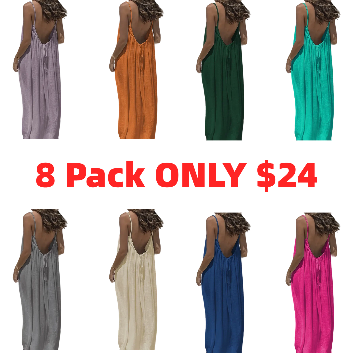 Women's Cotton Linen Backless Loose Dress with Pockets