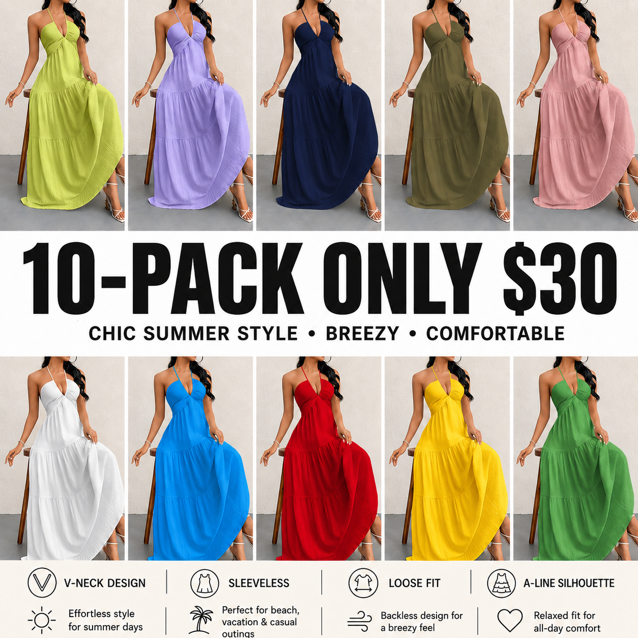 Women's Casual Loose Fit Sleeveless Summer Dress