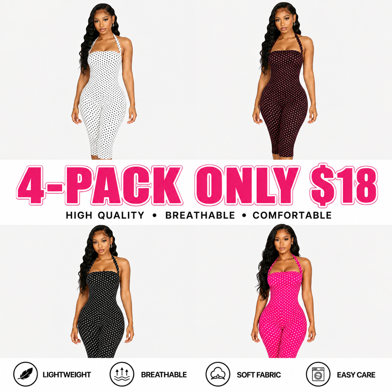 Women's Polka Dot Sleeveless Halter Bodycon Fit Long Pants, Elegant Retro Chic Style, Perfect for Daily Commute and Dates, Halter Neck Jumpsuit