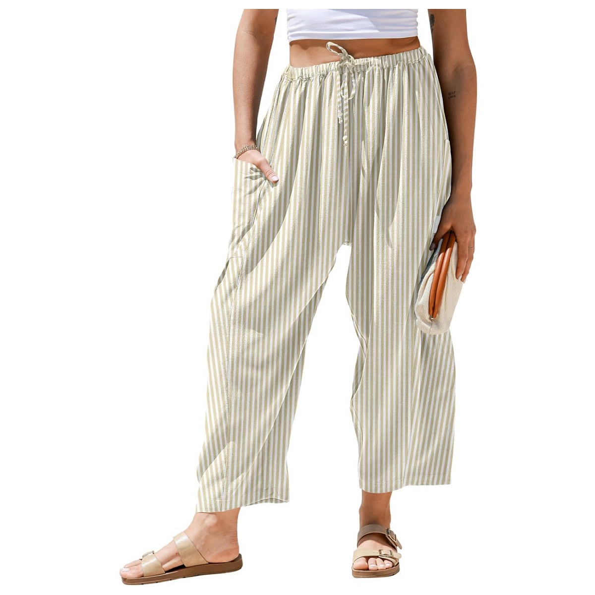 Womens Wide Leg Gingham Striped Plaid Pants