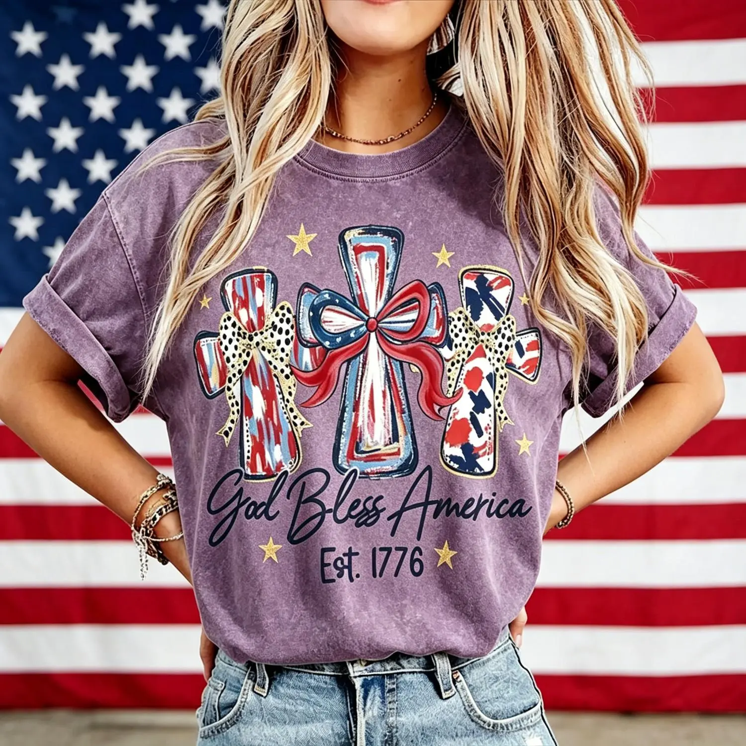 God Bless America Women Washed T-shirt Vintage 250 Years America Anniversary USA 250th Birthday Gift Shirt Memorial Independence Day 4th of July Men Women Cotton Tee Shirt
