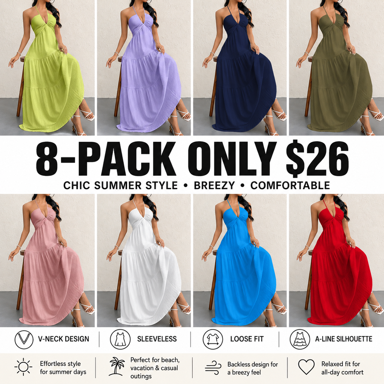 Women's Casual Loose Fit Sleeveless Summer Dress
