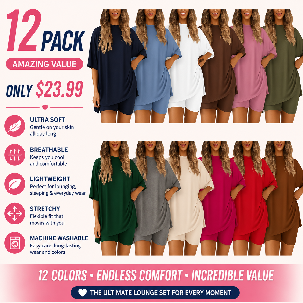 🔥Women's Two Piece Lounge Set Summer Casual Oversized Shirts Biker Shorts