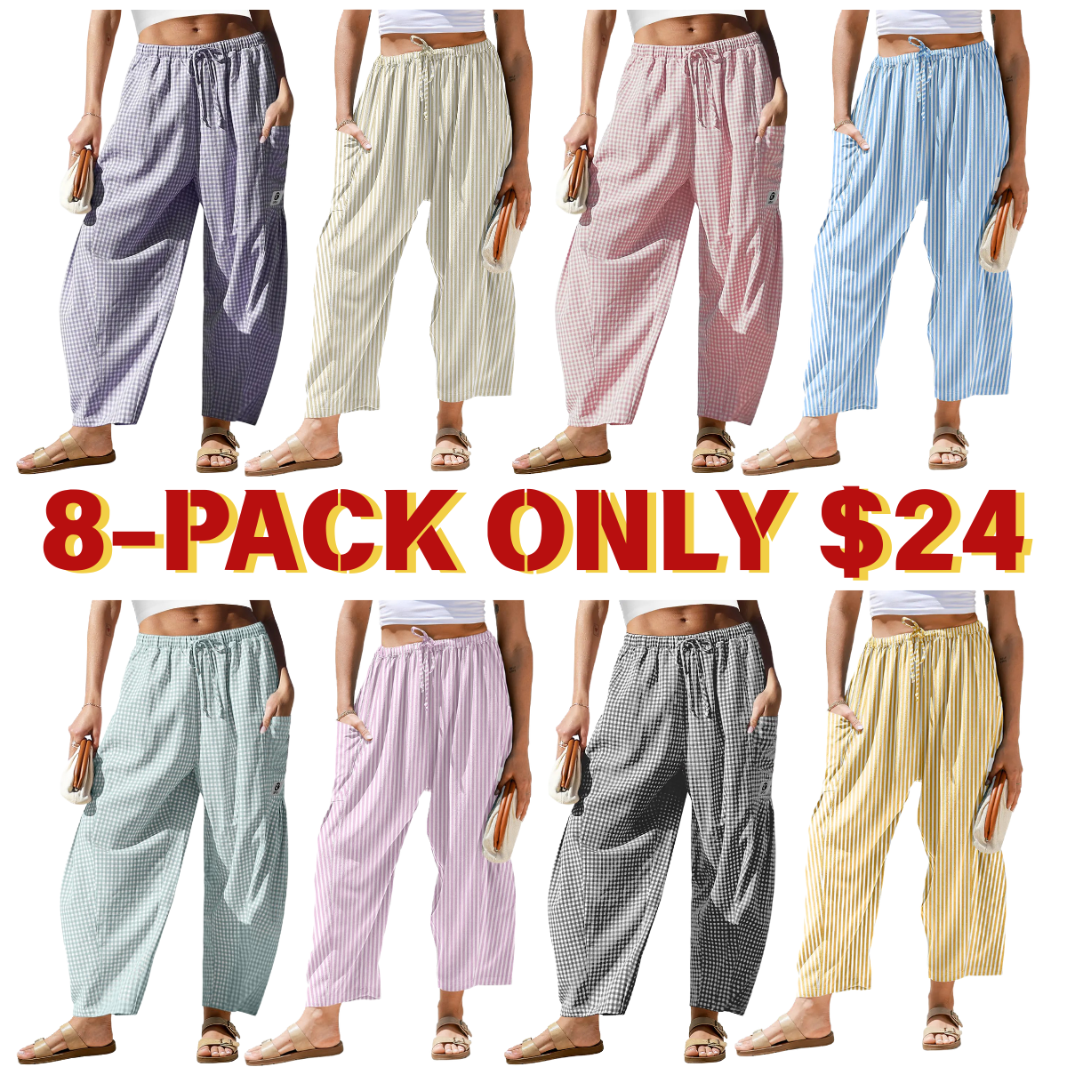 Womens Wide Leg Gingham Striped Plaid Pants