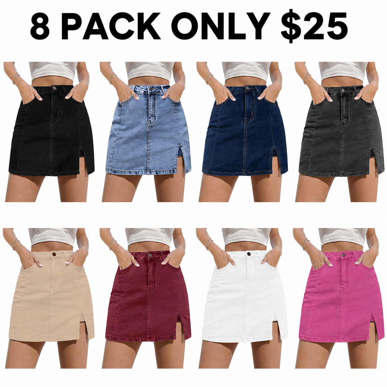 Women's High Waisted Denim Mini Skort with Slit