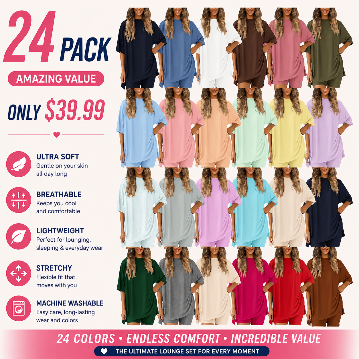 🔥Women's Two Piece Lounge Set Summer Casual Oversized Shirts Biker Shorts