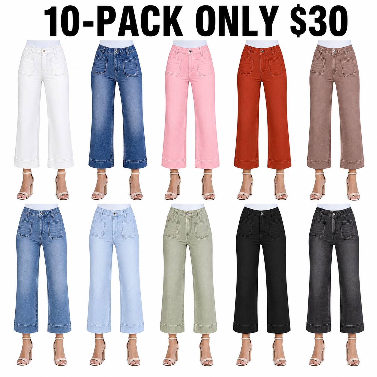 Wide Leg Jeans for Women Trendy High Waisted Flare Jeans Cropped Denim Pants Stretchy Baggy with Patch Pockets