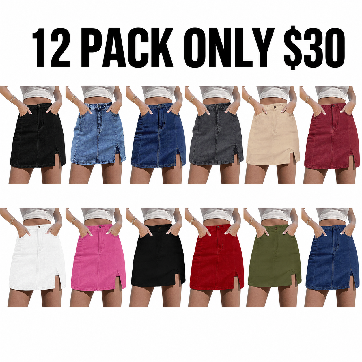 Women's High Waisted Denim Mini Skort with Slit