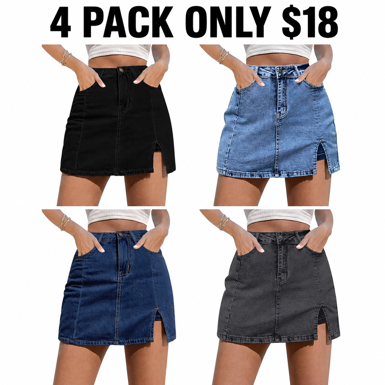 Women's High Waisted Denim Mini Skort with Slit
