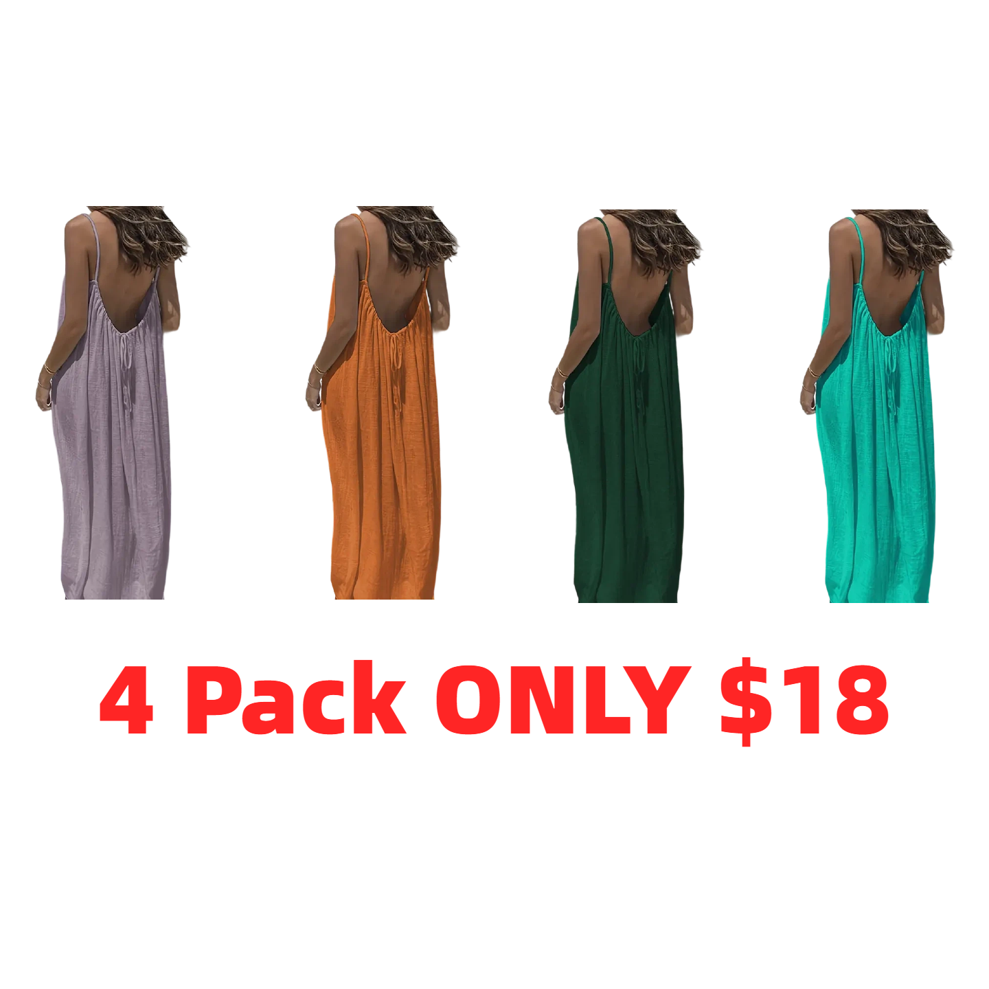 Women's Cotton Linen Backless Loose Dress with Pockets