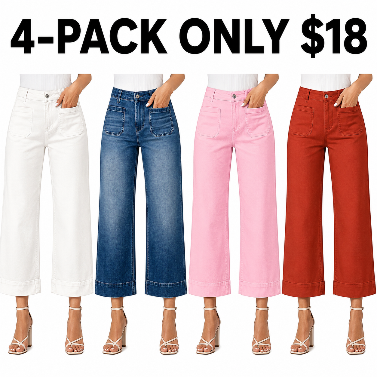 Wide Leg Jeans for Women Trendy High Waisted Flare Jeans Cropped Denim Pants Stretchy Baggy with Patch Pockets