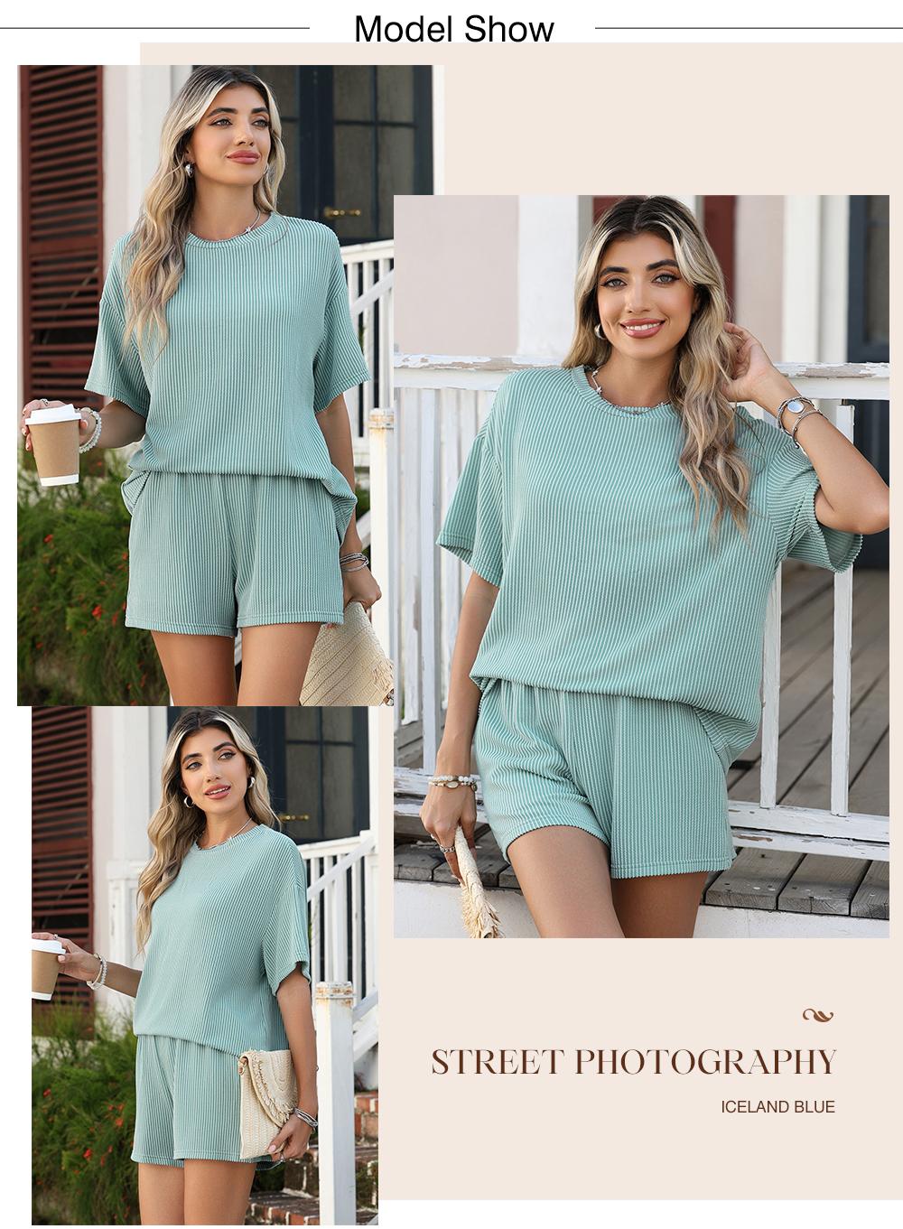 Asvivid Women's Summer Ribbed Knit Lounge Set, 2-Piece Short Sleeve Twist Top and Shorts Outfit with Pockets, Women's Tops, Elastic Waist Asvivid Women's Summer Ribbed Knit Lounge Set, 2-Piece Short Sleeve Twist Top and Shorts Outfit with Pockets, Women's Tops, Elastic Waist
