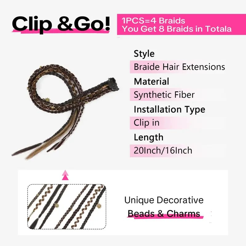 🌿🎨 Boho Beaded Clip-In Braids – Effortless Festival & Everyday Hair Transformation(✨2Pcs)