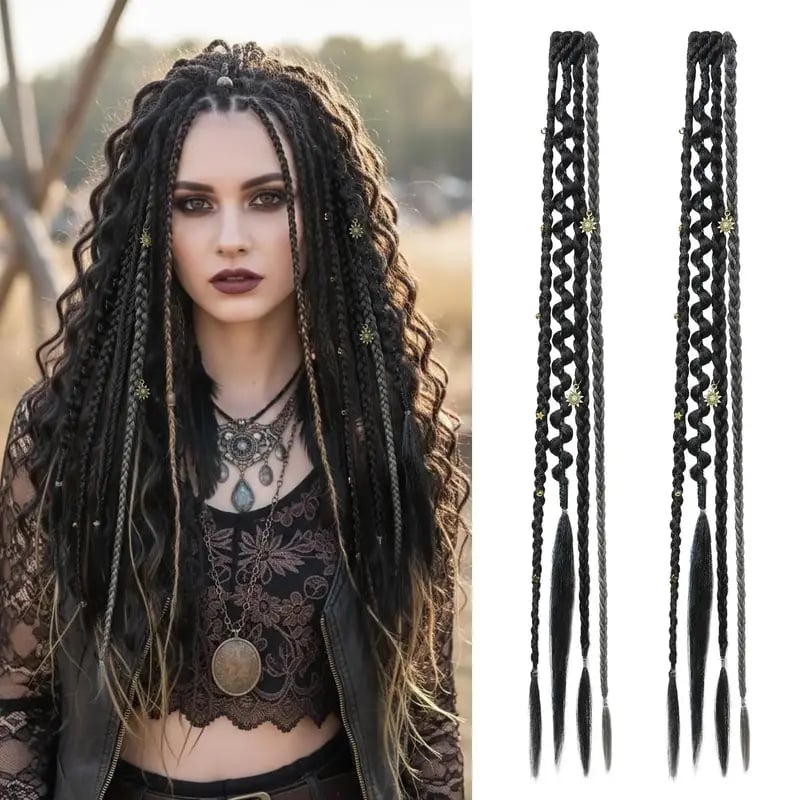 🌿🎨 Boho Beaded Clip-In Braids – Effortless Festival & Everyday Hair Transformation(✨2Pcs)
