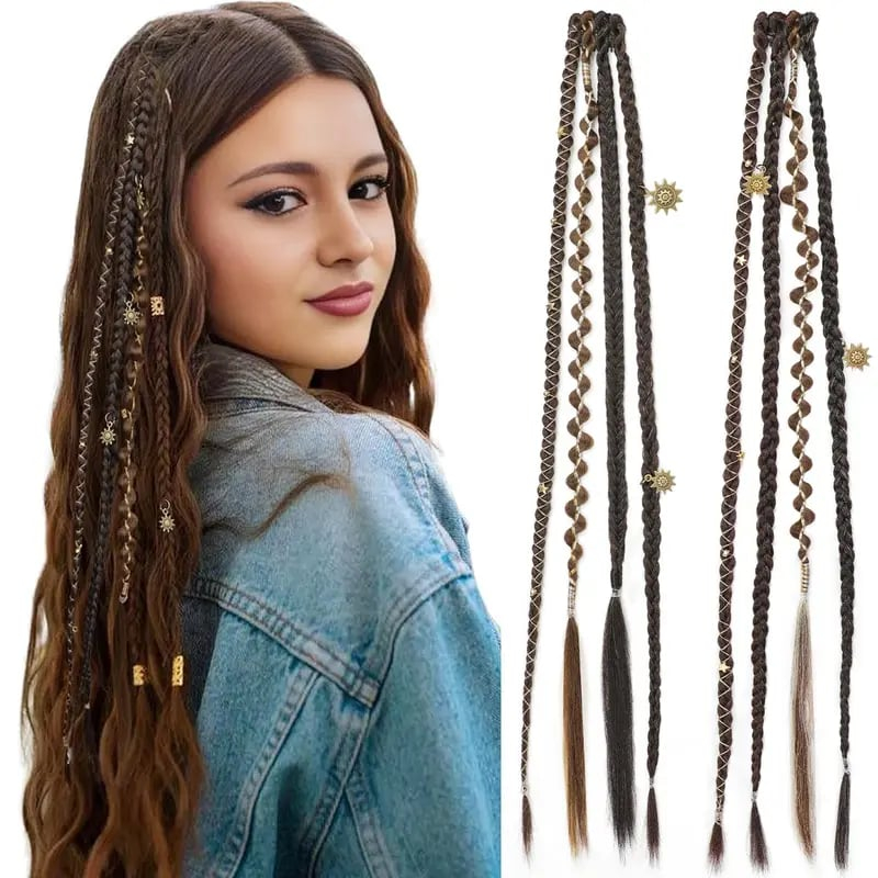 🌿🎨 Boho Beaded Clip-In Braids – Effortless Festival & Everyday Hair Transformation(✨2Pcs)