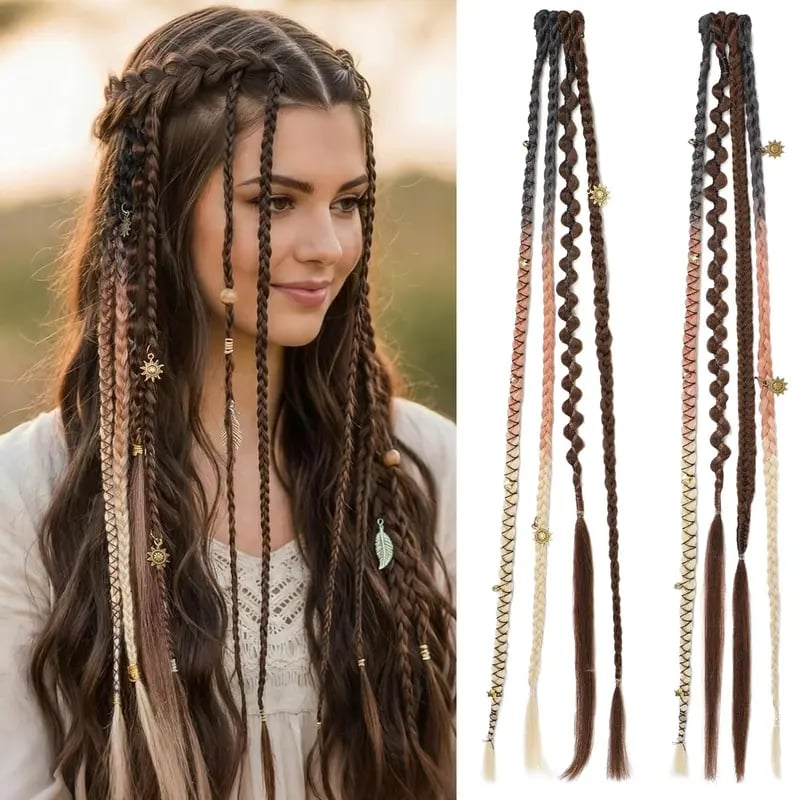 🌿🎨 Boho Beaded Clip-In Braids – Effortless Festival & Everyday Hair Transformation(✨2Pcs)
