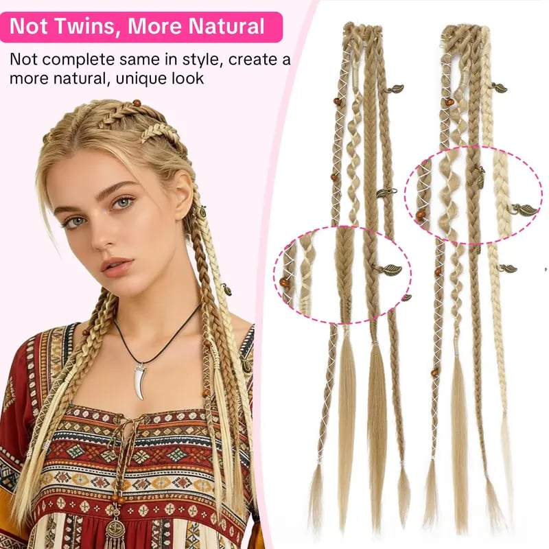 🌿🎨 Boho Beaded Clip-In Braids – Effortless Festival & Everyday Hair Transformation(✨2Pcs)