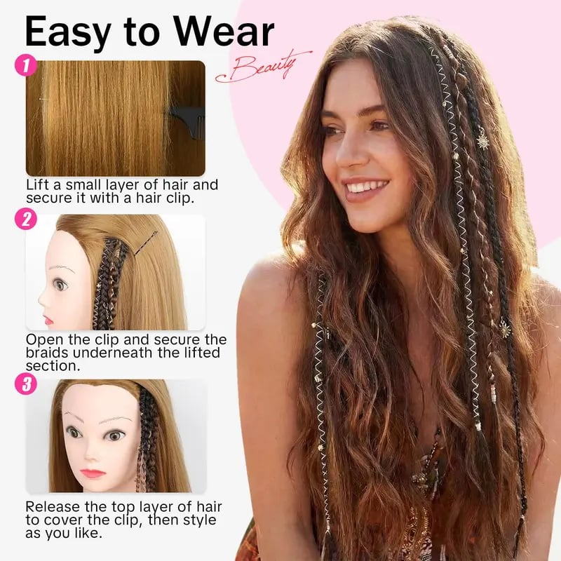 🌿🎨 Boho Beaded Clip-In Braids – Effortless Festival & Everyday Hair Transformation(✨2Pcs)