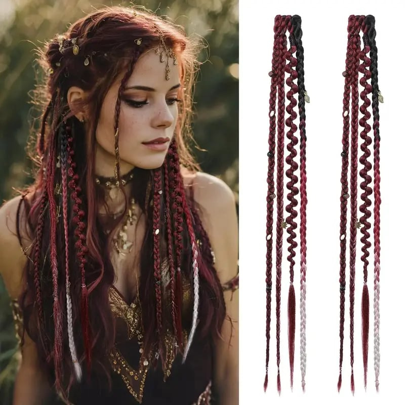 🌿🎨 Boho Beaded Clip-In Braids – Effortless Festival & Everyday Hair Transformation(✨2Pcs)