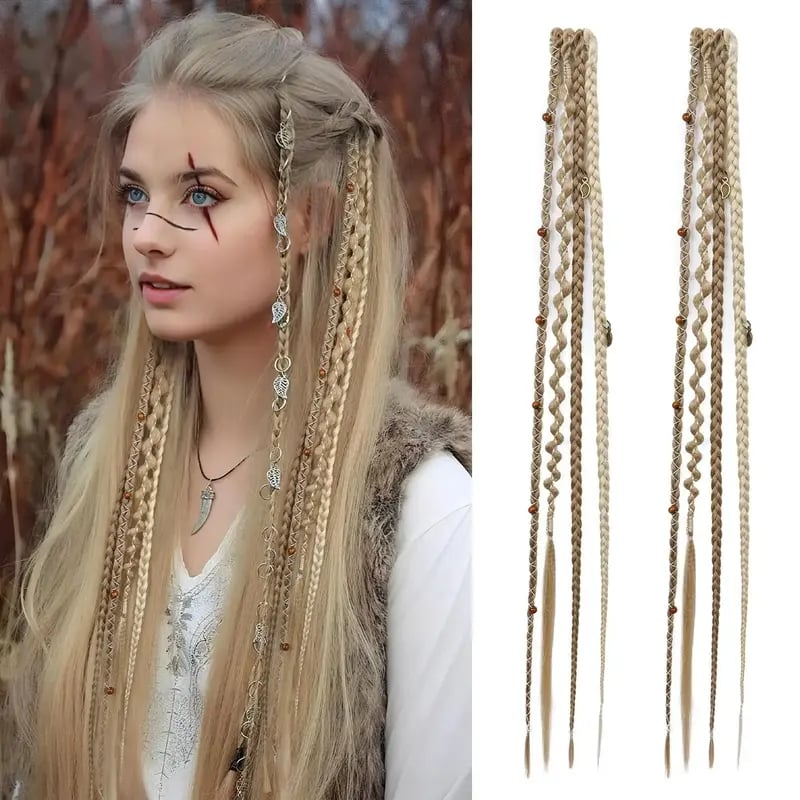 🌿🎨 Boho Beaded Clip-In Braids – Effortless Festival & Everyday Hair Transformation(✨2Pcs)