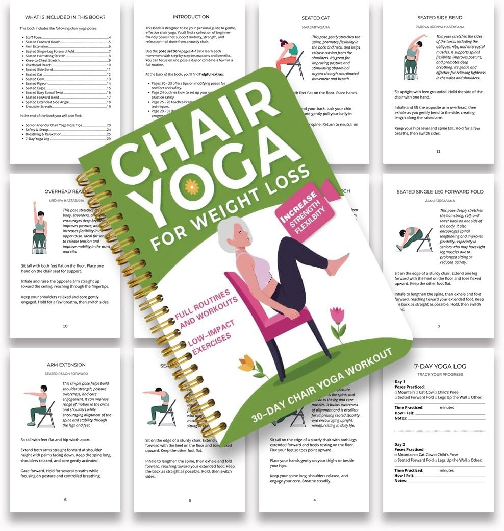 🔥30-Day Chair Yoga Weight Loss Spiral-Bound Notebook & Step-by-Step Exercise Guide - At-Home Fitness Journal