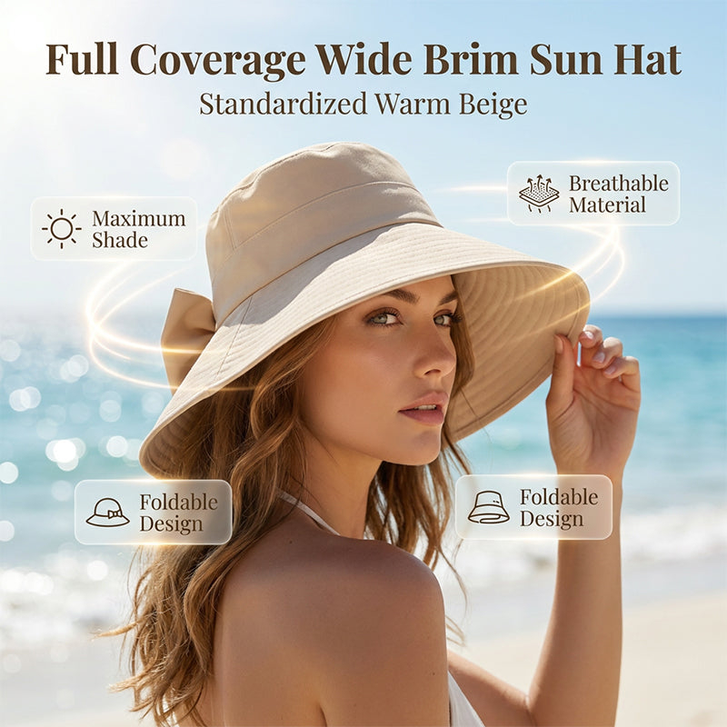 👒 Summer Hot Sale ☀️ Women's Bowknot Wide Brim Sun Protective Hat