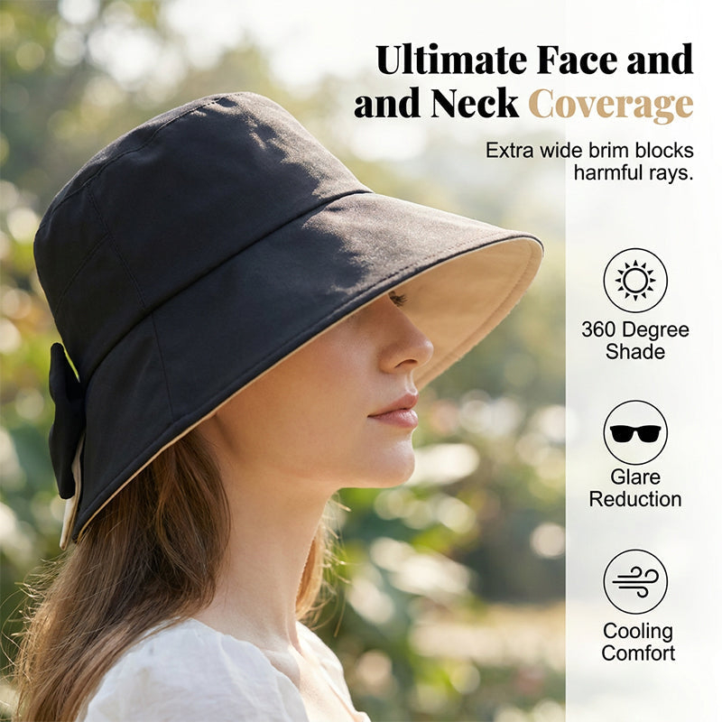 👒 Summer Hot Sale ☀️ Women's Bowknot Wide Brim Sun Protective Hat