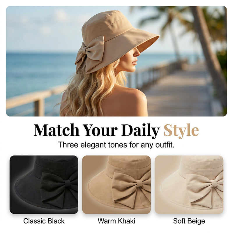 👒 Summer Hot Sale ☀️ Women's Bowknot Wide Brim Sun Protective Hat
