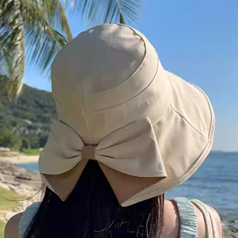 👒 Summer Hot Sale ☀️ Women's Bowknot Wide Brim Sun Protective Hat