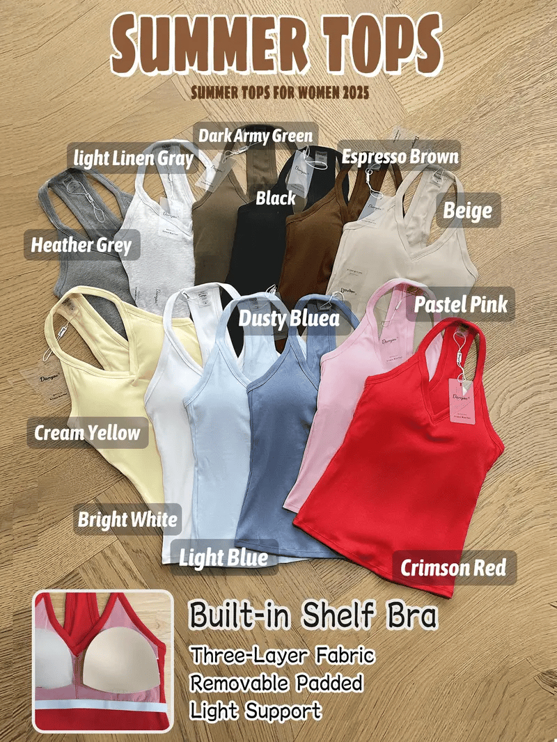 Built-in Bra V-Neck Ribbed Spaghetti Strap Cami Top