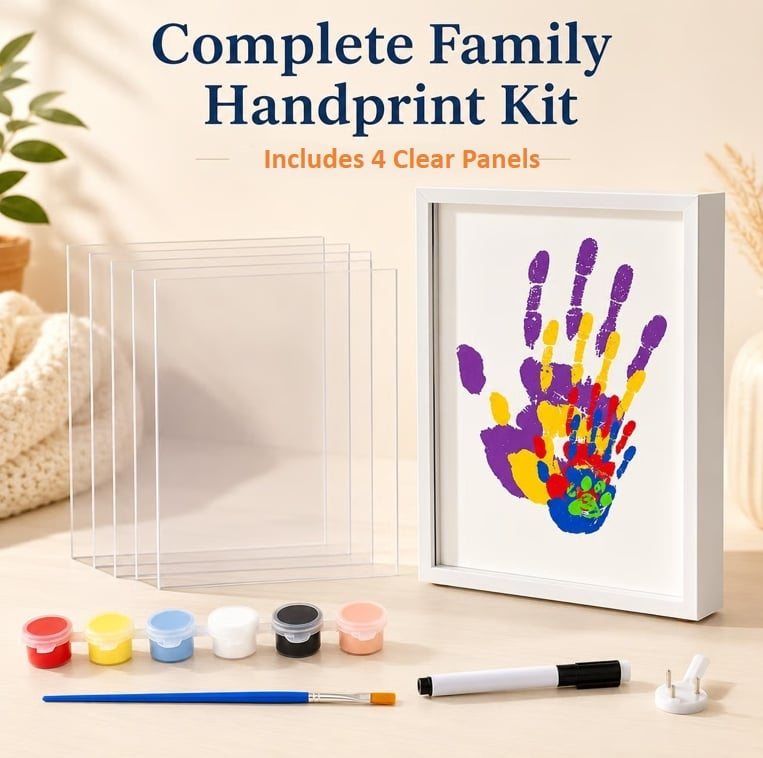 Wooden Transparent Handprint Frame Set, DIY Family Memorial Gift Kit