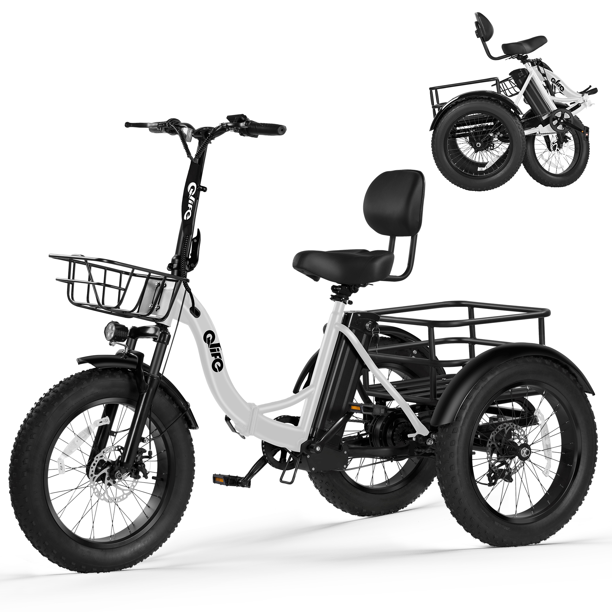 Triker Plus Folding 3-Wheel Electric Trike, Peak 1200W 48V Removable Battery, US Warehouse Wholesale MOQ 1