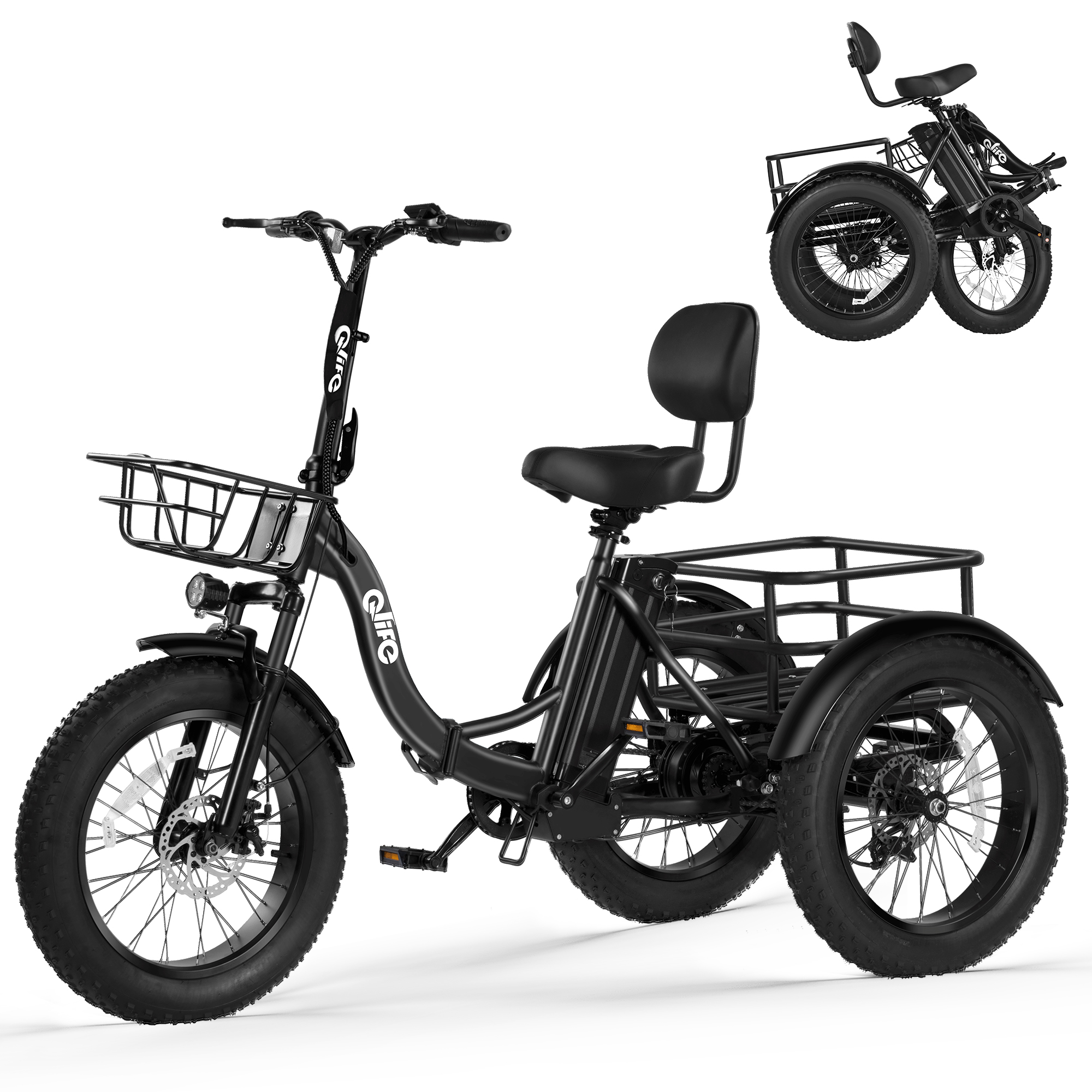 Triker Plus Folding 3-Wheel Electric Trike, Peak 1200W 48V Removable Battery, US Warehouse Wholesale MOQ 1