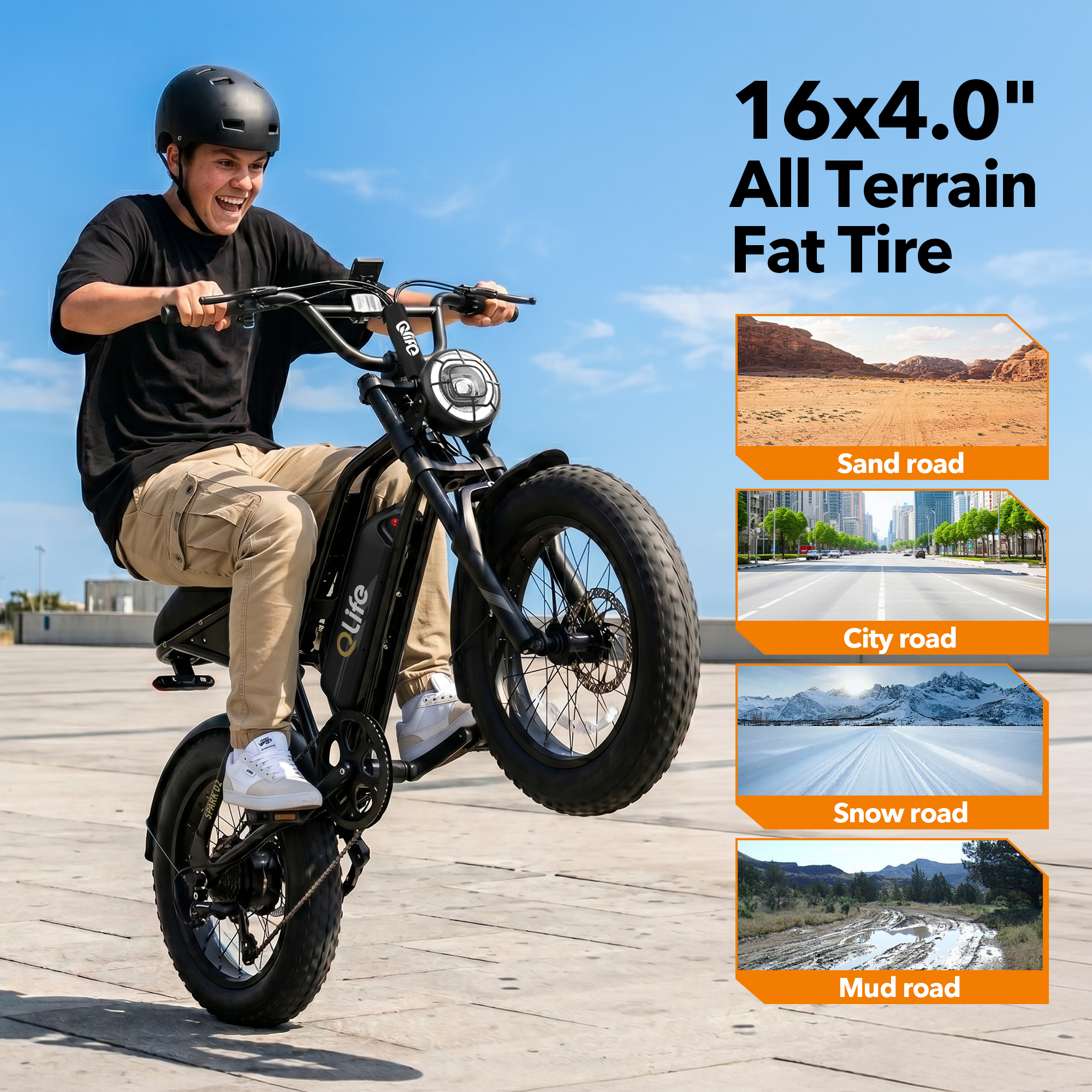 Spark D2 16" Fat Tire Electric Bike, 48V750W Moped Style E-bike for Urban Commuting, US Local Warehouse Wholesale, MOQ 1