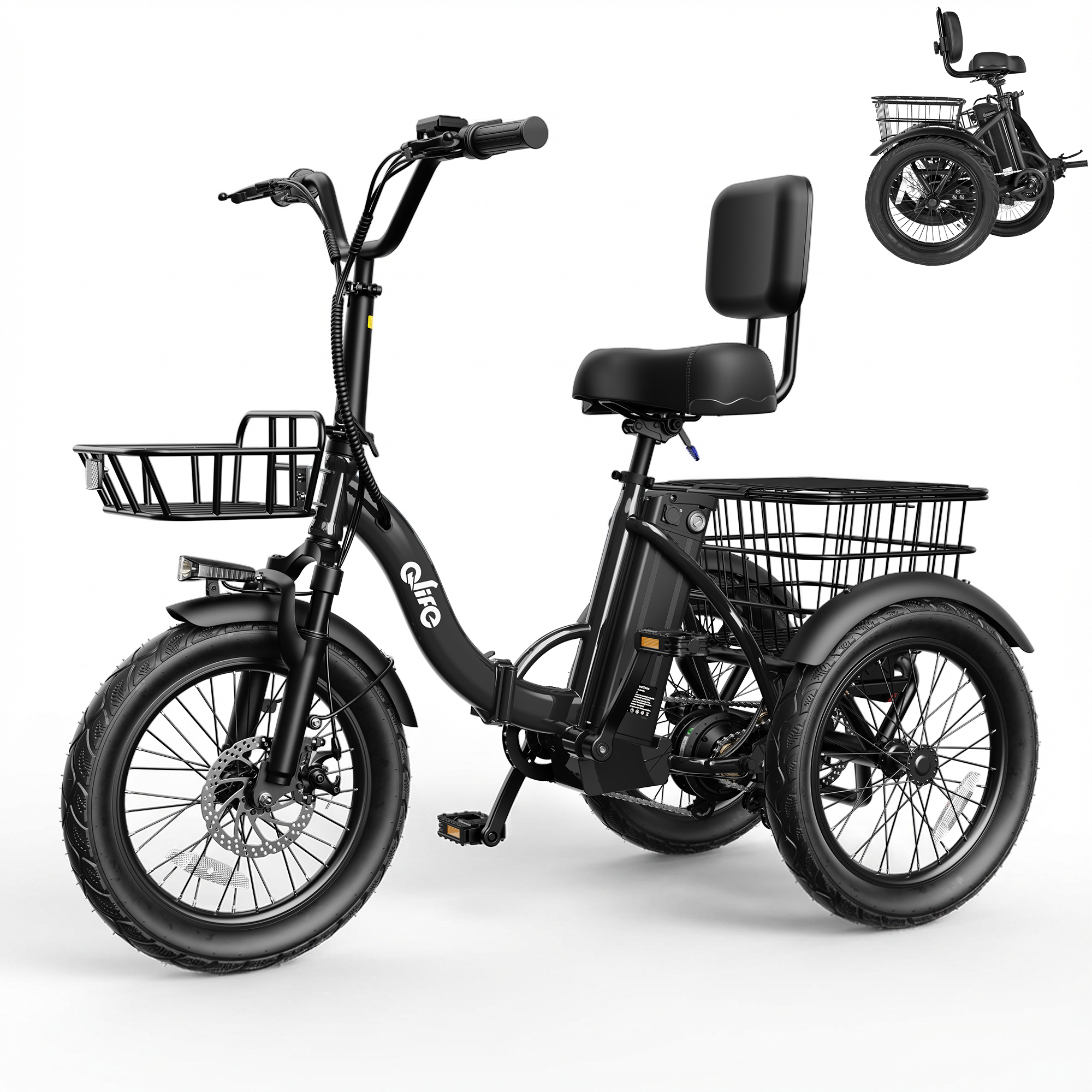 Triker 2.0 Folding 3-Wheel Electric Trike, Peak 1200W 48V Removable Battery, US Warehouse Wholesale MOQ 1-Qlife Bike Wholesale | US E-Bike Distributor