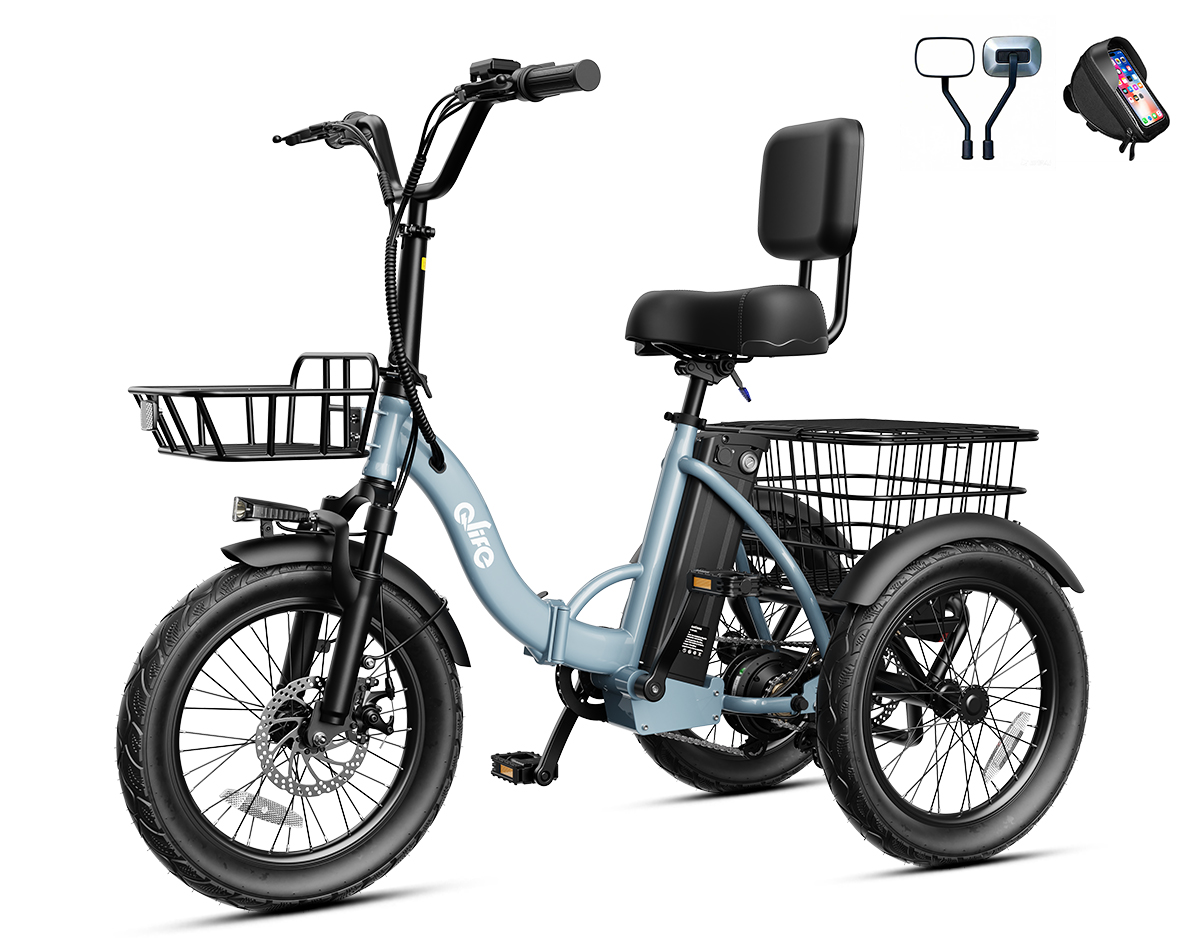 Triker 2.0 Folding 3-Wheel Electric Trike, Peak 1200W 48V Removable Battery, US Warehouse Wholesale MOQ 1-Qlife Bike Wholesale | US E-Bike Distributor