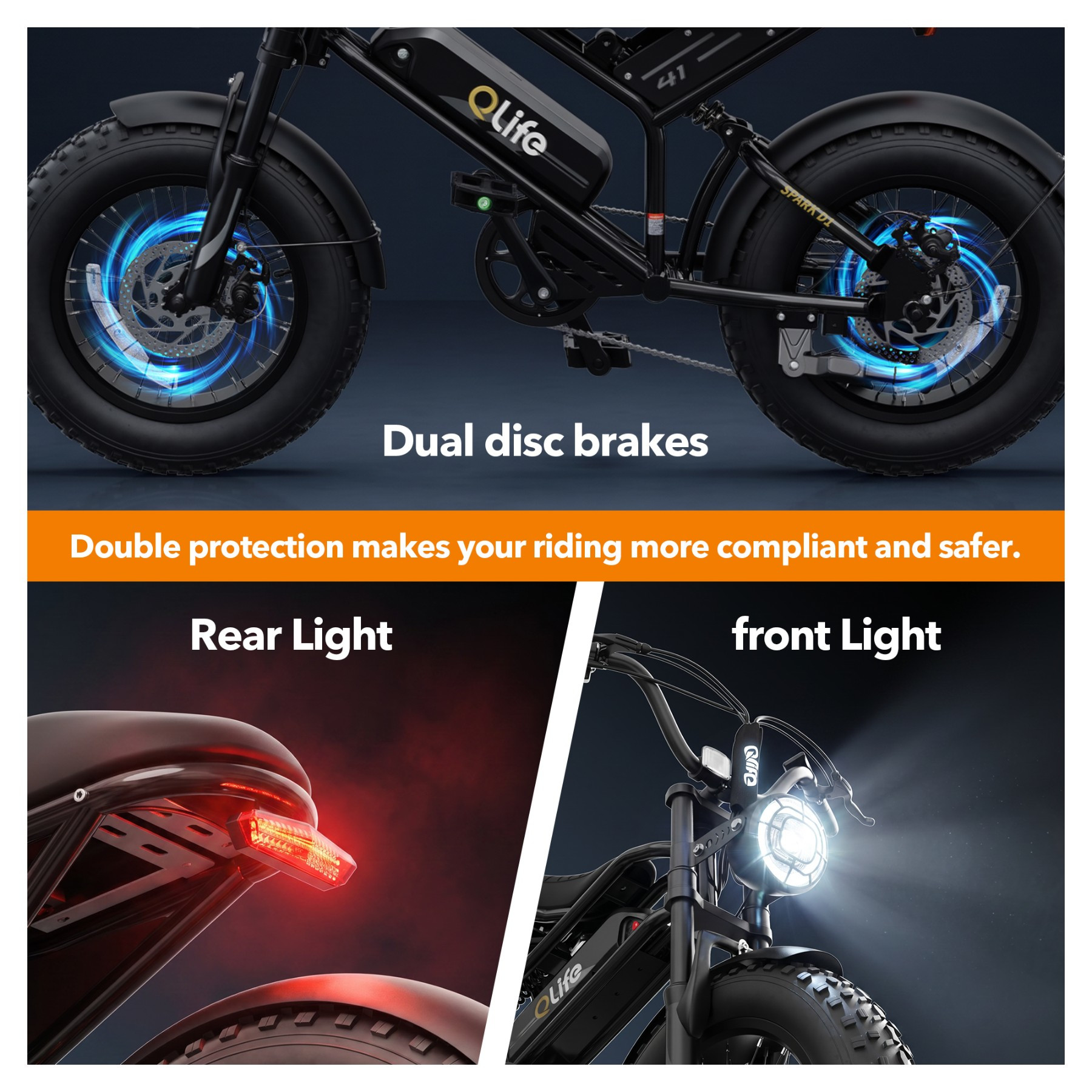 Spark D1 Dual Disc Brakes and LED Lights