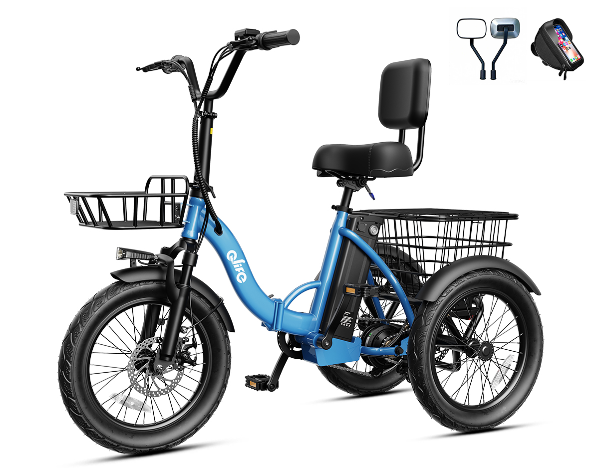Triker 2.0 Folding 3-Wheel Electric Trike, Peak 1200W 48V Removable Battery, US Warehouse Wholesale MOQ 1-Qlife Bike Wholesale | US E-Bike Distributor