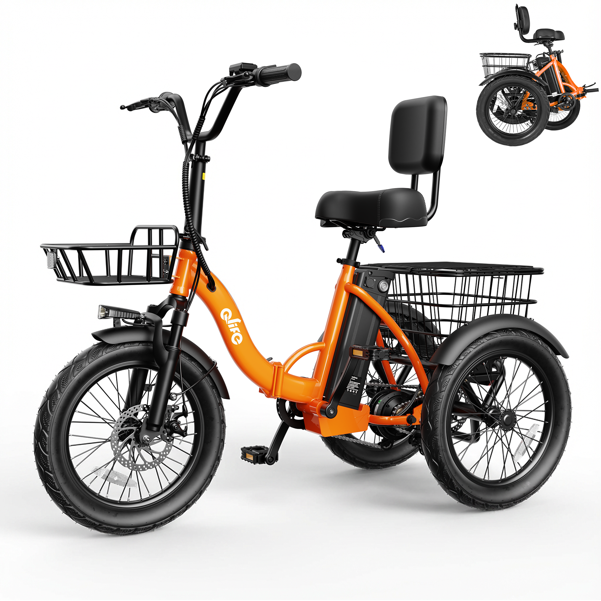 Triker 2.0 Folding 3-Wheel Electric Trike, Peak 1200W 48V Removable Battery, US Warehouse Wholesale MOQ 1-Qlife Bike Wholesale | US E-Bike Distributor