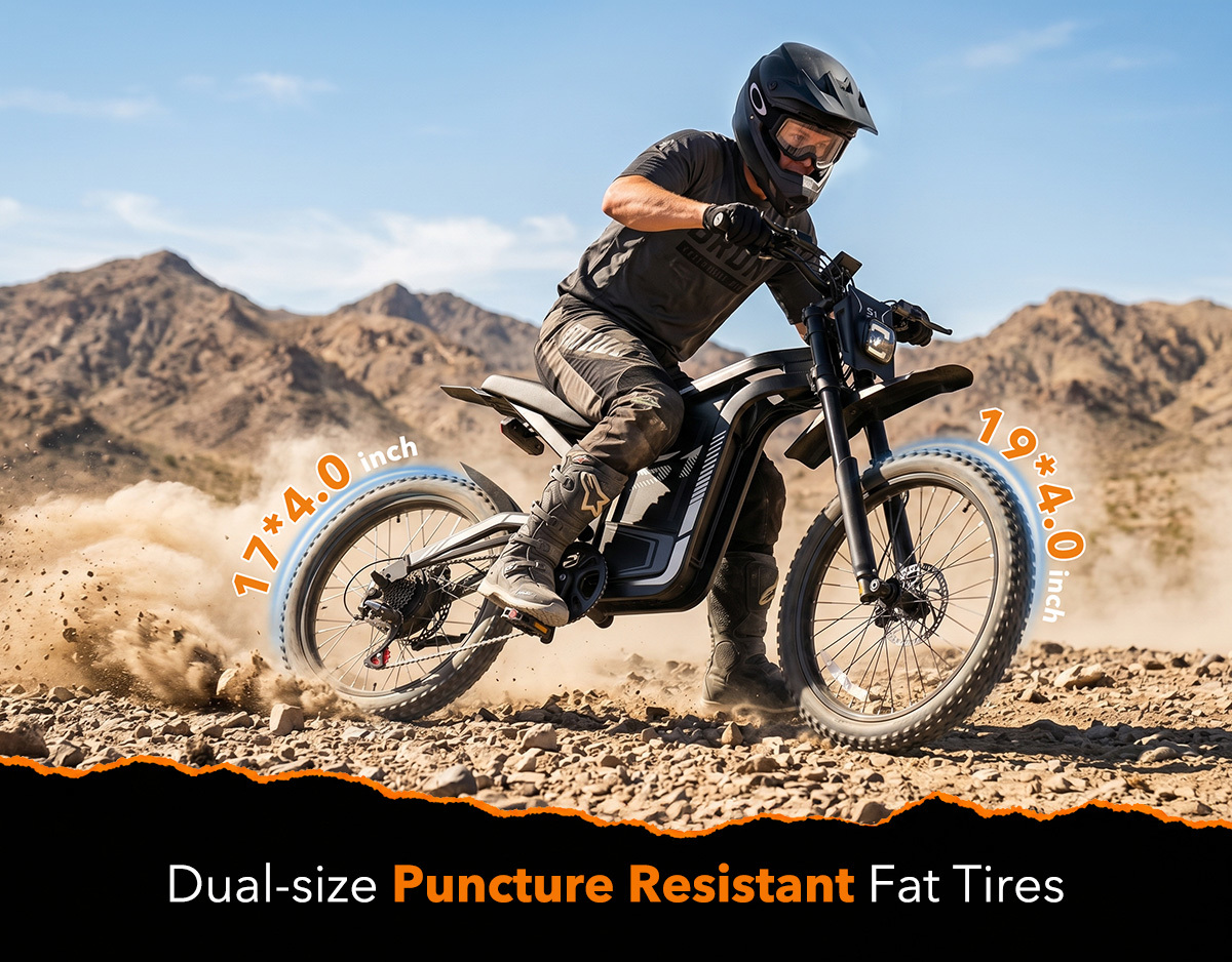 Dual-size Puncture Resistant Fat Tires 19x4.0 Front 17x4.0 Rear