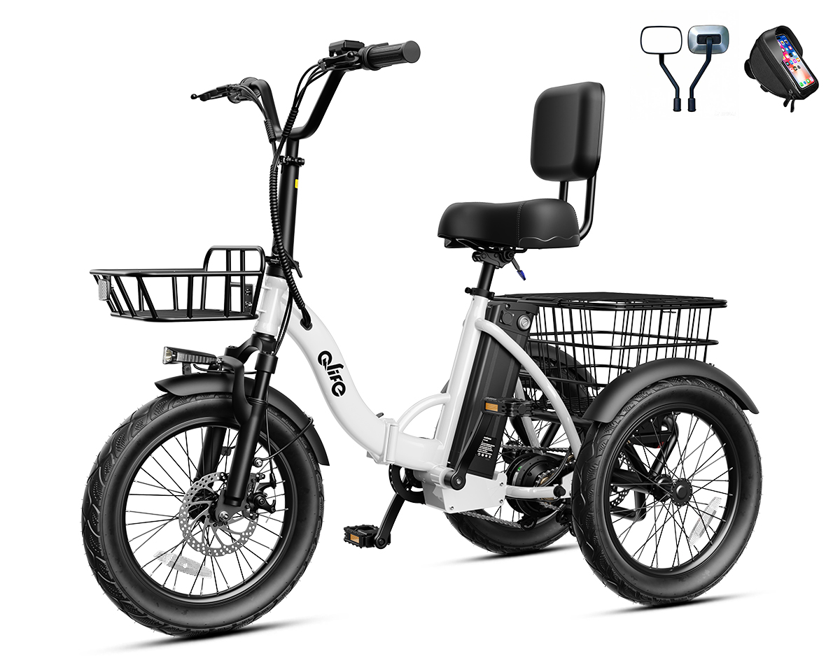 Triker 2.0 Folding 3-Wheel Electric Trike, Peak 1200W 48V Removable Battery, US Warehouse Wholesale MOQ 1-Qlife Bike Wholesale | US E-Bike Distributor