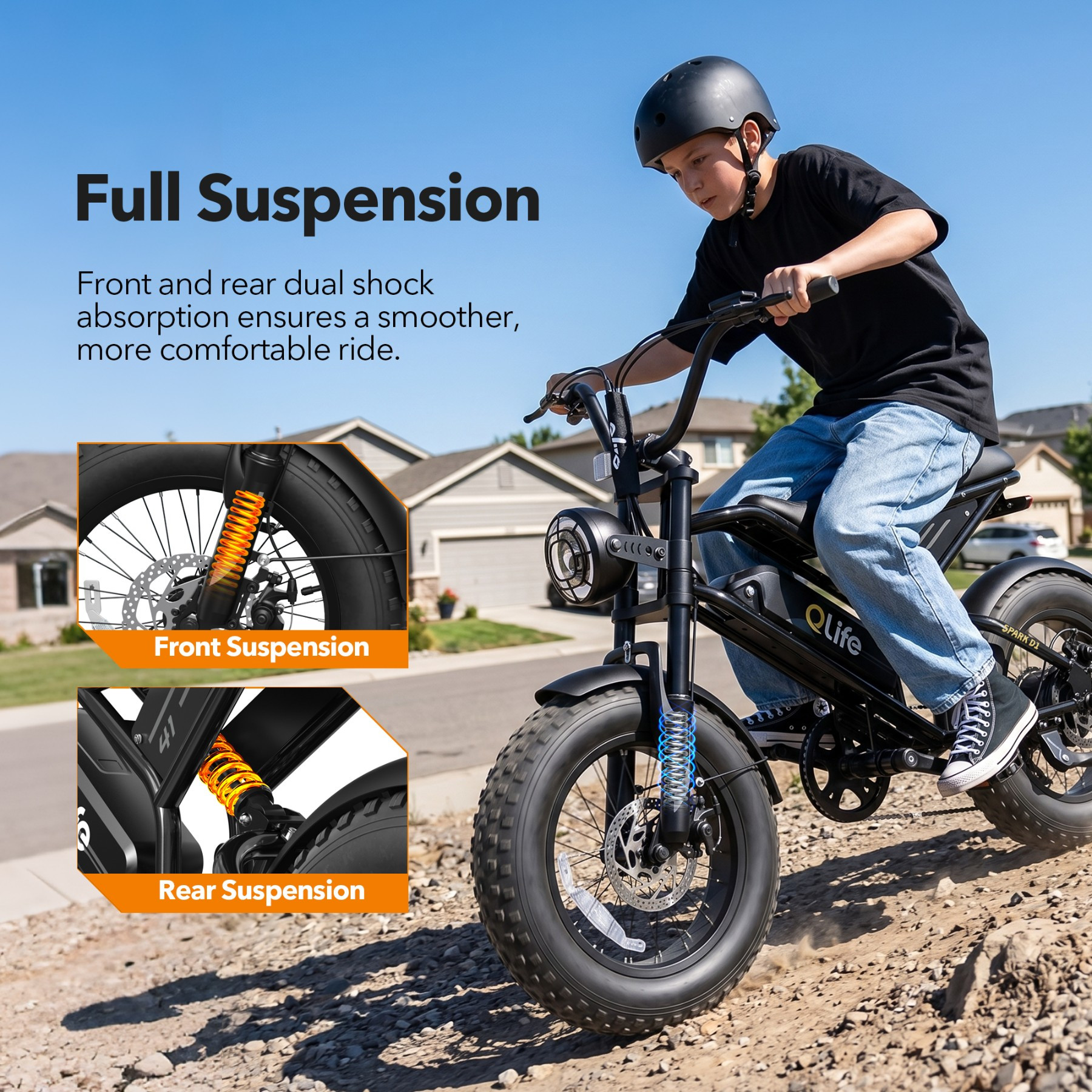 Spark D1 Full Suspension Front and Rear Shock Absorption