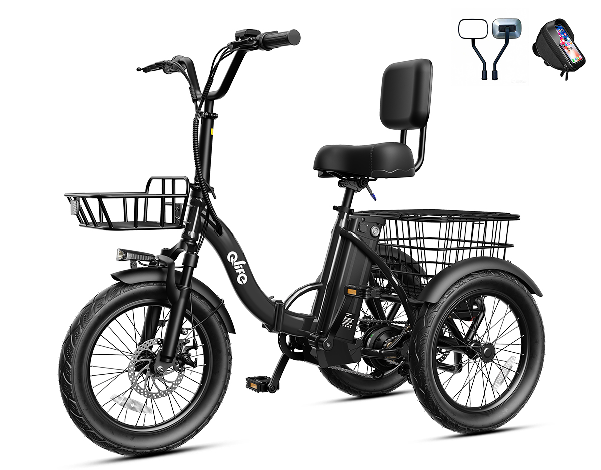 Triker 2.0 Folding 3-Wheel Electric Trike, Peak 1200W 48V Removable Battery, US Warehouse Wholesale MOQ 1-Qlife Bike Wholesale | US E-Bike Distributor