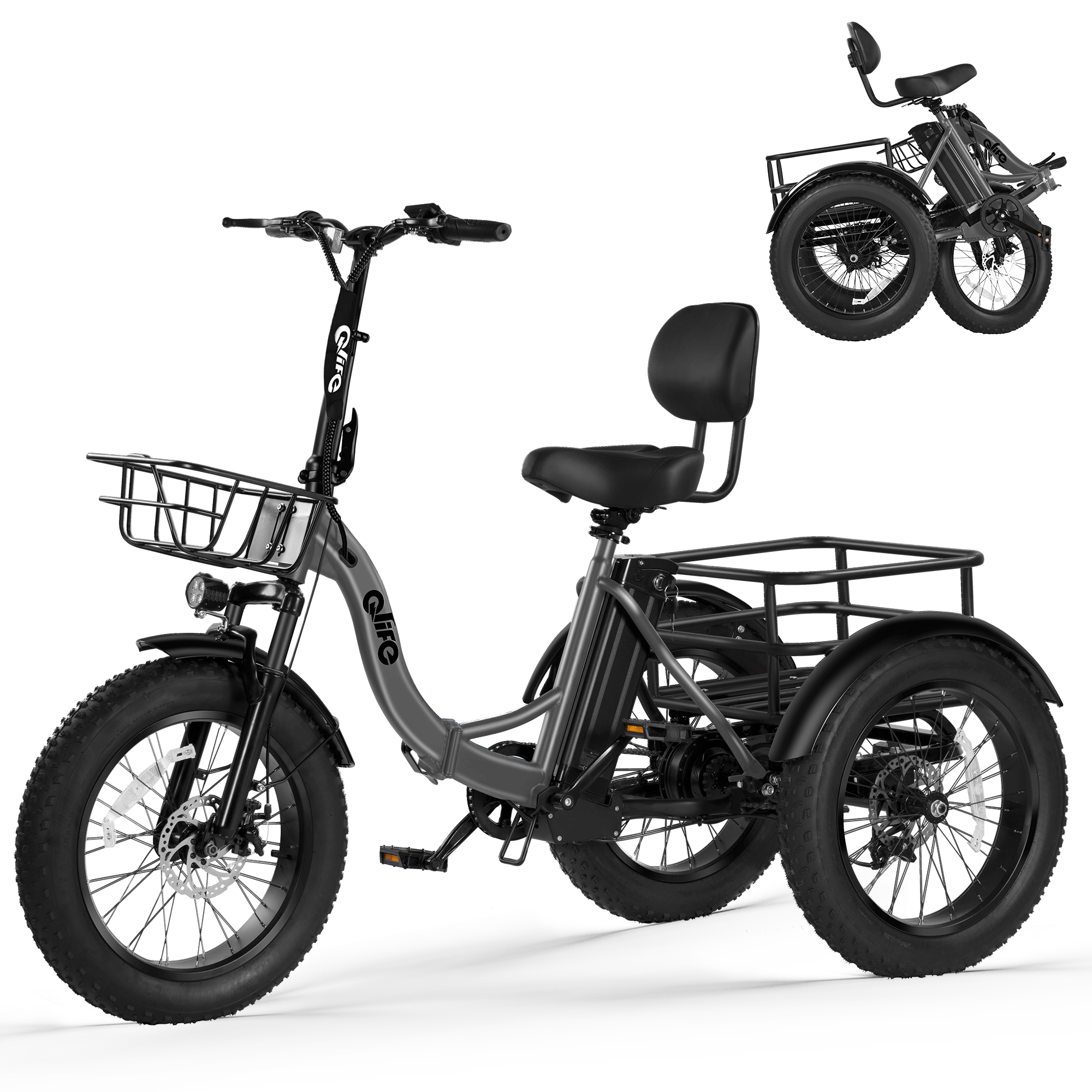 Triker Plus Folding 3-Wheel Electric Trike, Peak 1200W 48V Removable Battery, US Warehouse Wholesale MOQ 1